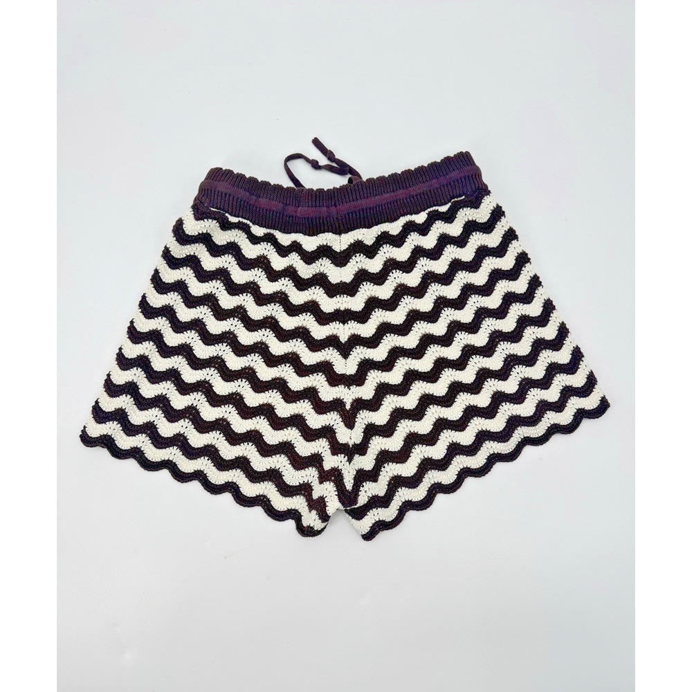 ME+EM Stripe Scallop Knit Shorts Cotton Crochet Small Drawstring Beach Boho Fest - Picture 2 of 12